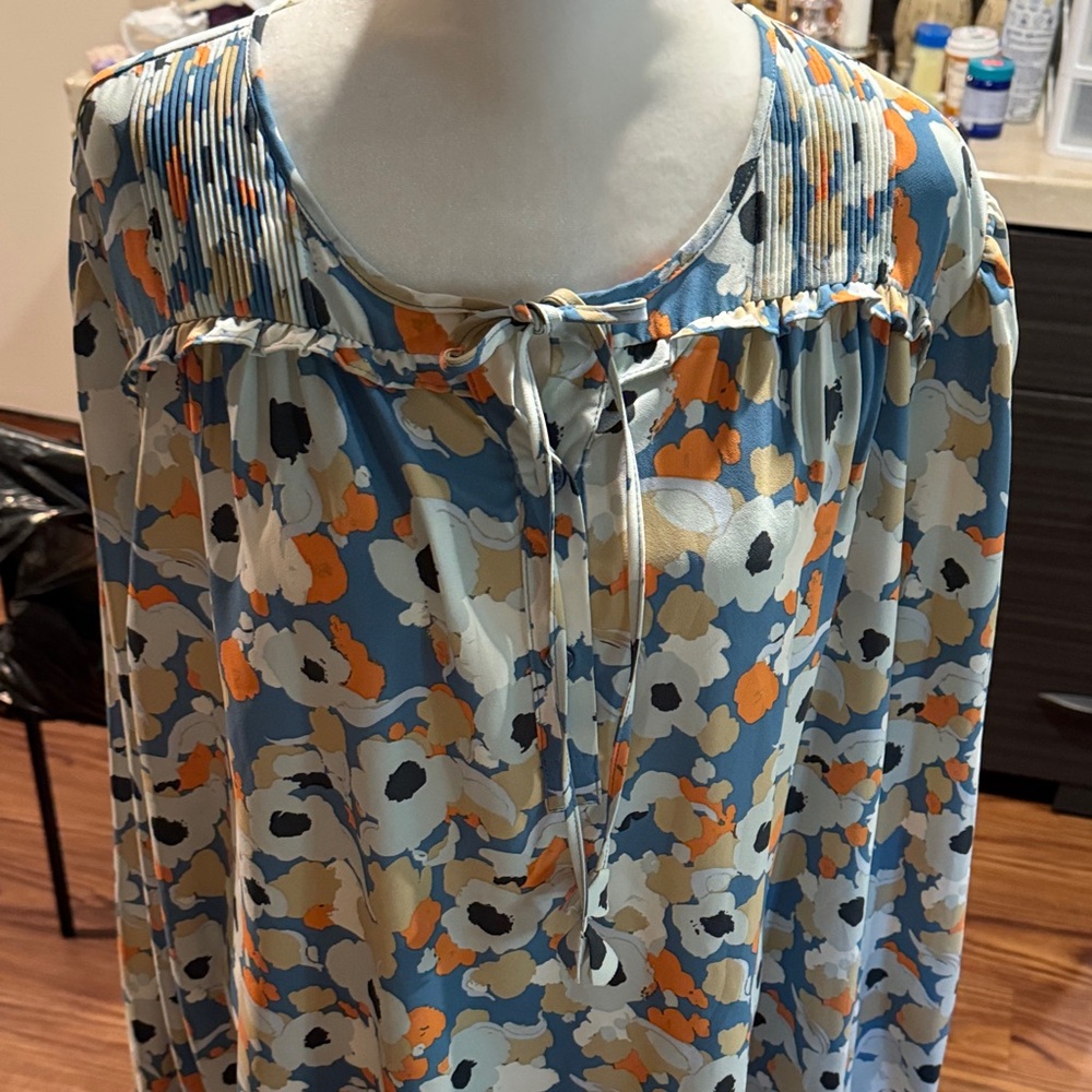 Joie Floral Blouse in Blue and Orange